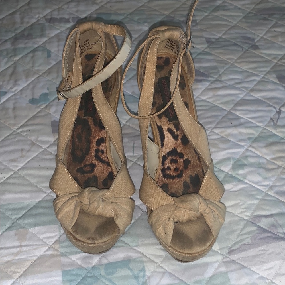 Material Girl Tan Wedge Shoes with a fabric Finish